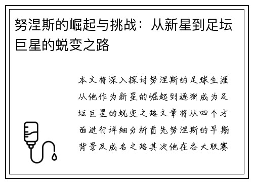 努涅斯的崛起与挑战：从新星到足坛巨星的蜕变之路